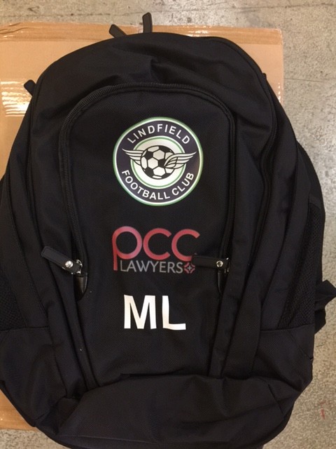 Backpack with logo and initials embroidered