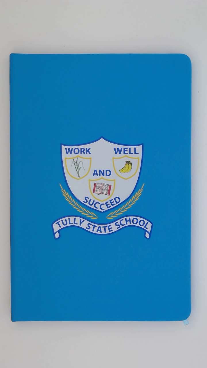 Notebook with logo for Tully State School, Queensland
