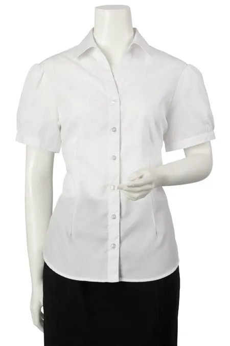 Ladies Short Sleeve Self-stripe Shirt Wrinkle Free_2