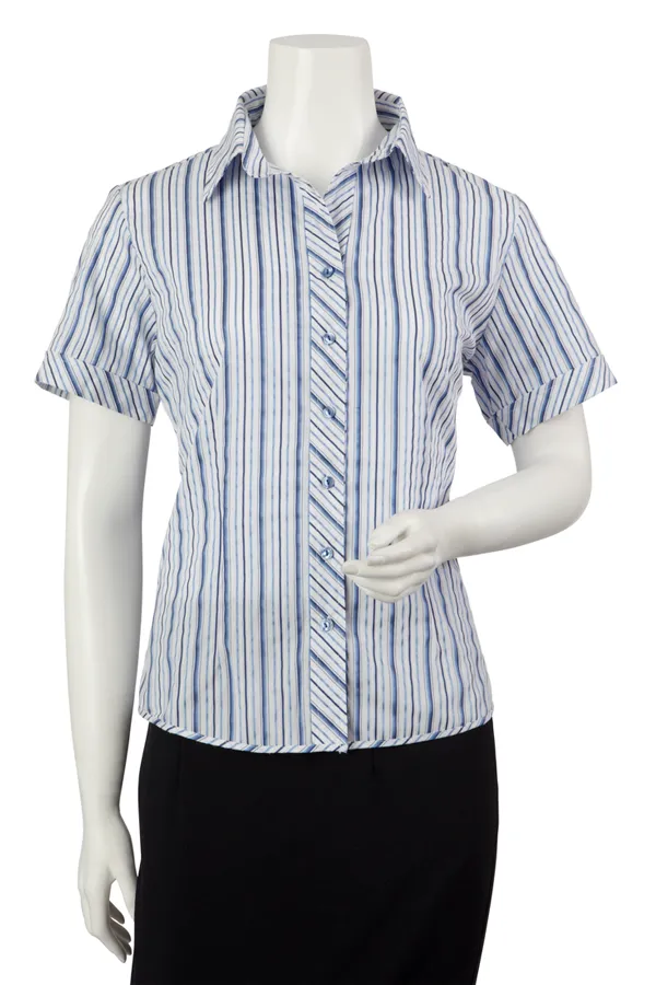 Short Sleeve Two Tone Stripe Shirt Bias Cut Tri_3