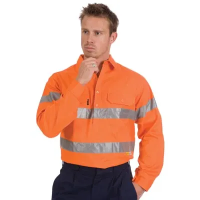 Hivis Close Front Cotton Drill Shirt With 3m 8910 R tlong Sleeve, Gusset Sleeve_2