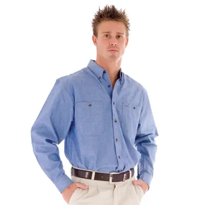 Cotton Chambray Shirt Twin Pocketlong Sleeve_1