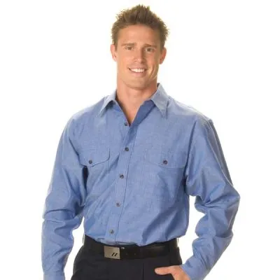 Mens Twin Flap Pocket Cotton Chambray Shirts Full Sleeve_1