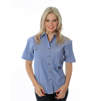 Ladies Cotton Chambray Shirt Short Sleeve_1