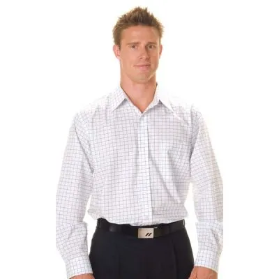 Mens Yam Dyed Check Shirts Long Sleeve_1
