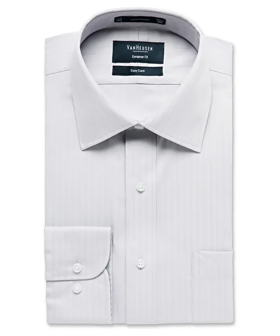 PHASE OUT STYLE - MENS EUROPEAN TAILORED FIT SHIRT COTTON POLYESTER HERRINGBONE STRIPE EASY CARE_5