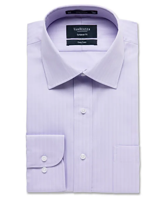 PHASE OUT STYLE - MENS EUROPEAN TAILORED FIT SHIRT COTTON POLYESTER HERRINGBONE STRIPE EASY CARE_13