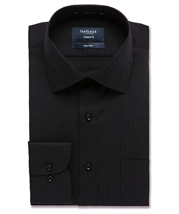 PHASE OUT STYLE - MENS EUROPEAN TAILORED FIT SHIRT COTTON POLYESTER HERRINGBONE STRIPE EASY CARE_15