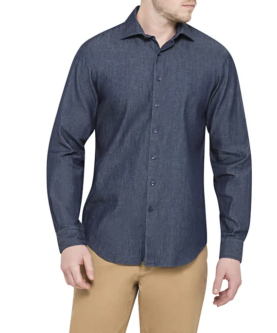 MENS EUROPEAN TAILORED FIT SHIRT 100% PREMIUM DENIM COTTON_3
