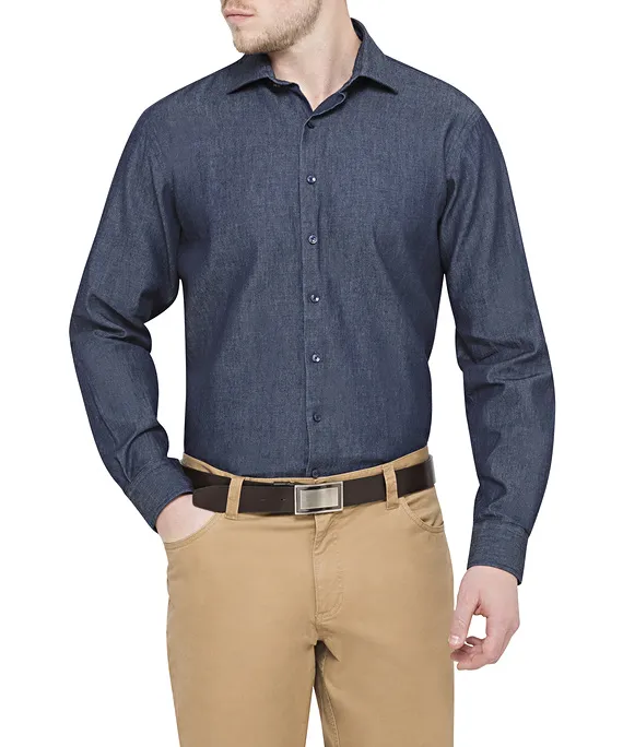 MENS EUROPEAN TAILORED FIT SHIRT 100% PREMIUM DENIM COTTON_4