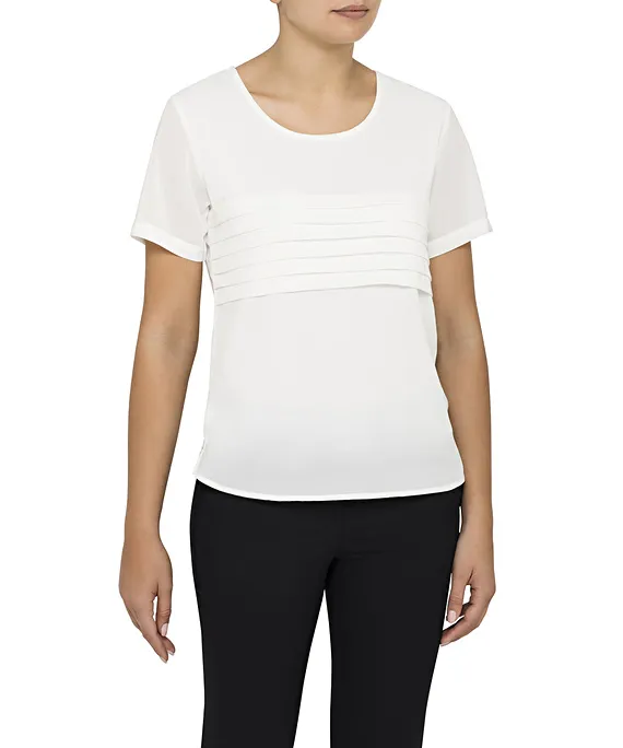 WOMENS RELAXED FIT JERSEY TOP POLYESTER ELASTANE PLEATED SHORT SLEEVE_3