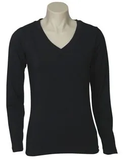 Ladies Long Sleeve V Neck Stretch Tee_2