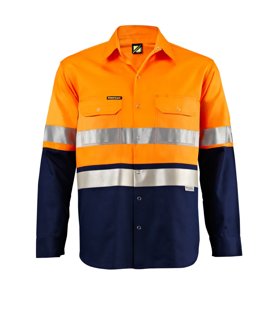 Hi Vis Two Tone Long Sleeve Shirt With Reflective Tape & Press Studs_1