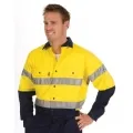 Contrast Collar Hivis Cool-breeze Cotton Shirt With 3m 8910 R tape Long Sleeve_1