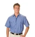 Mens Twin Flap Pocket Cotton Chambray Shirts Short Sleeve_1